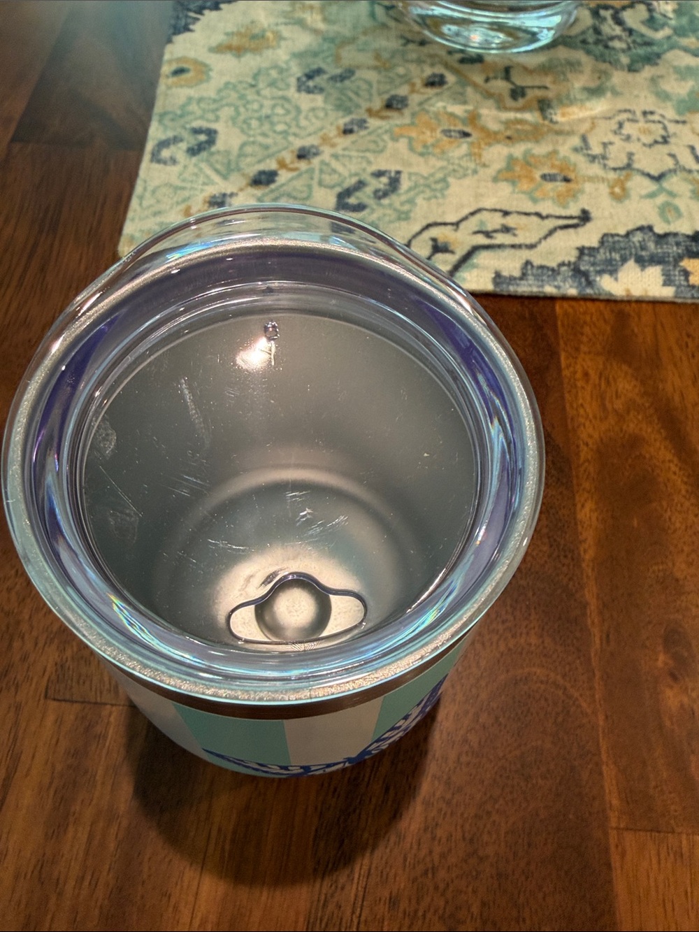 Dolly Parton Striped Light Blue & White Insulated Stemless Tumbler with 🦋 - Picture 2 of 2
